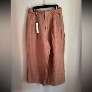 NWT Nicole Miller 100% Linen Pleated Straight Boho Wide Leg Pants